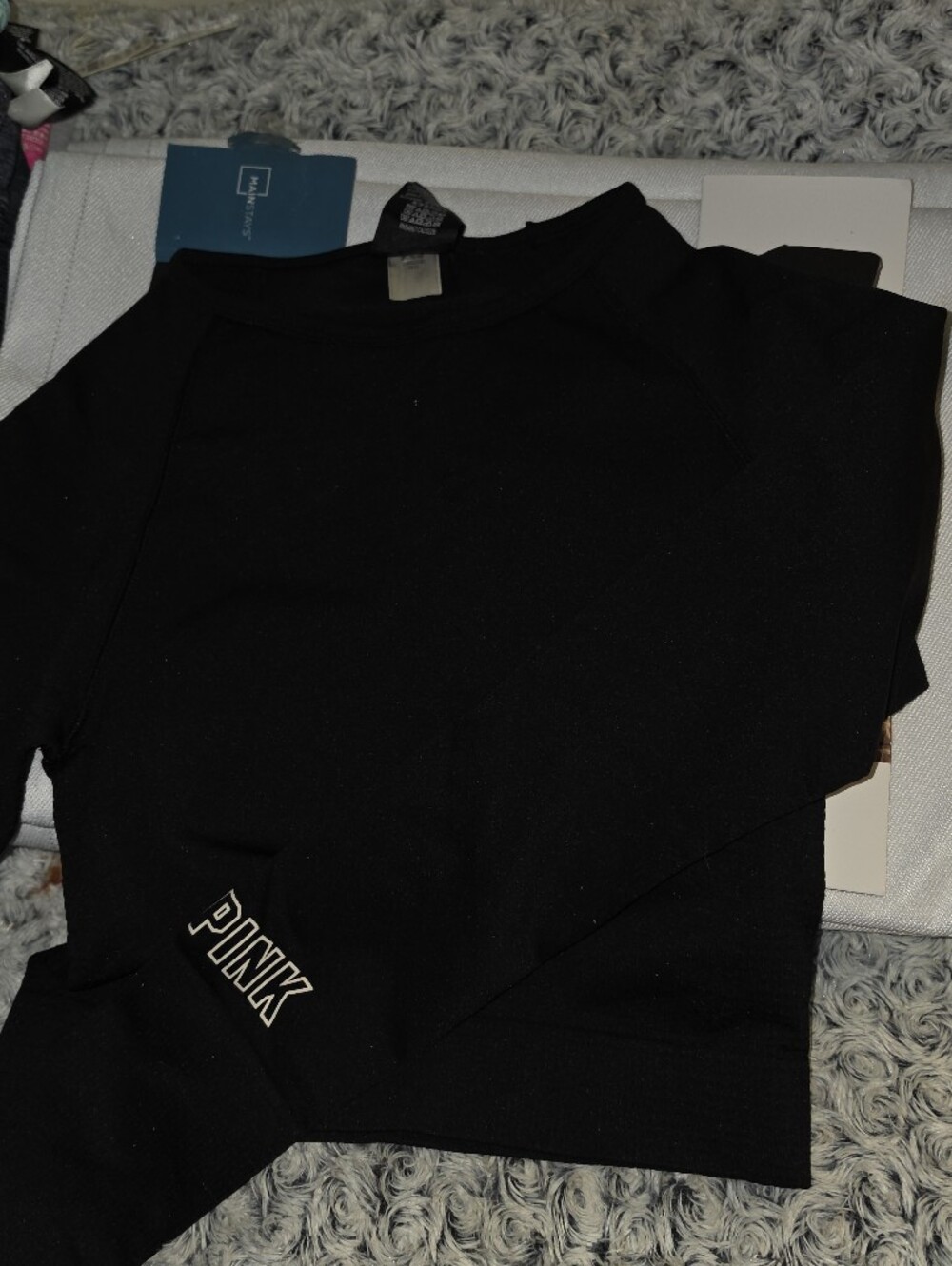 PINK Victoria's Secret Black Crop Crewneck Top